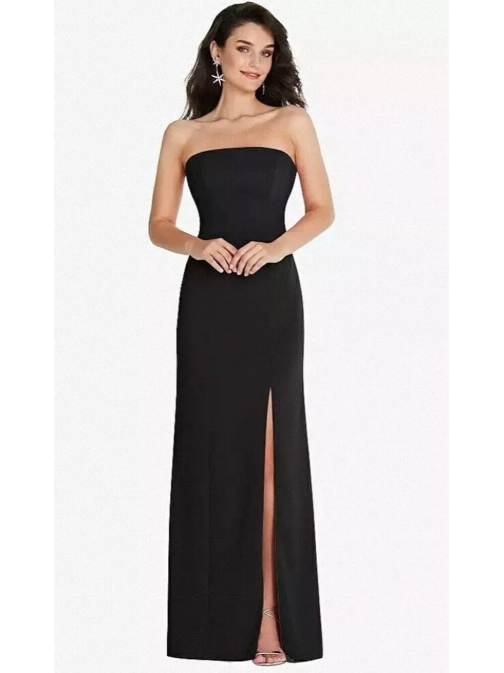 NEW $139 Thread Womens Large Black Strapless Scoop Back Maxi Dress Front Slit